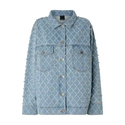 Giubbino donna in denim con disegno rombi e strass
