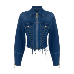 Giubbotto donna in denim con lacci criss-cross