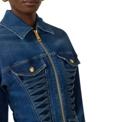 Giubbotto donna in denim con lacci criss-cross