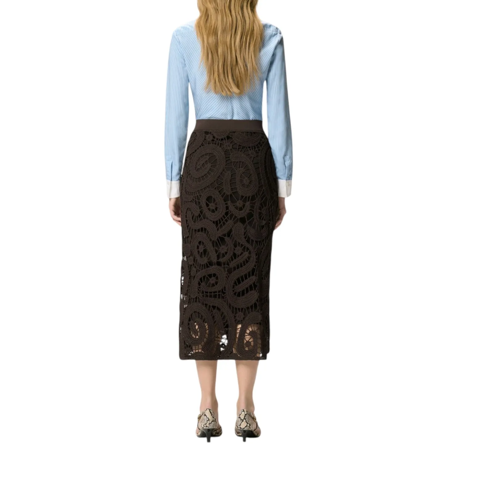 Gonna donna midi in crochet geometrico