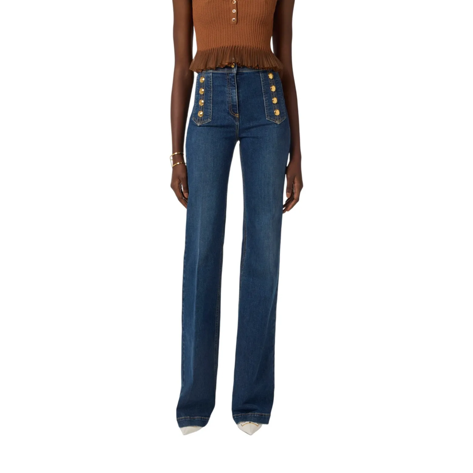 Jeans donna a palazzo con bottoni