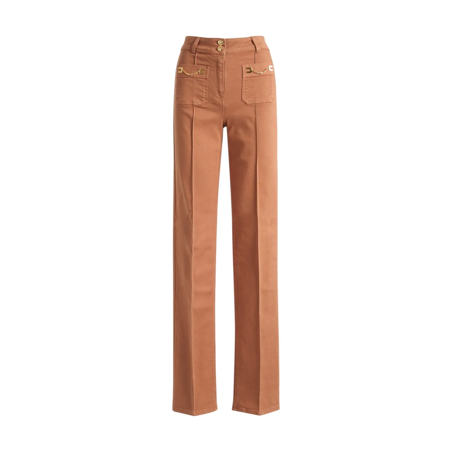 Jeans donna a vita alta cuoio