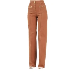 Jeans donna a vita alta cuoio