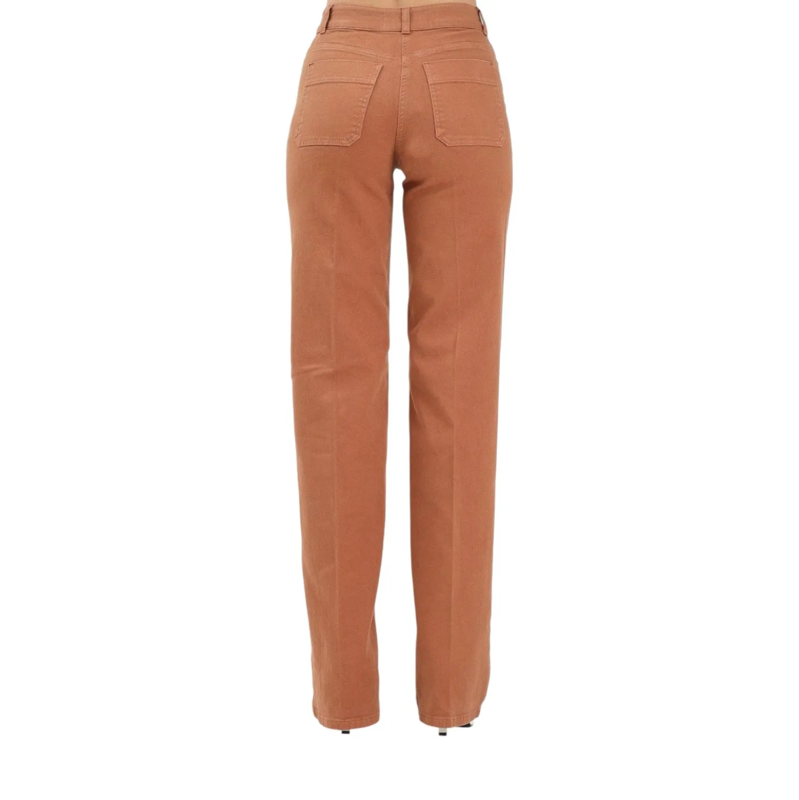 Jeans donna a vita alta cuoio