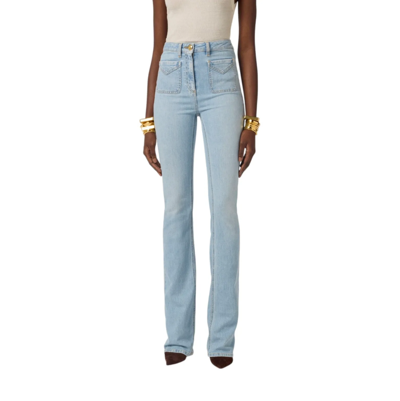 Jeans donna a zampetta con taschini