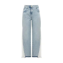 Jeans donna ampi in denim con pizzo
