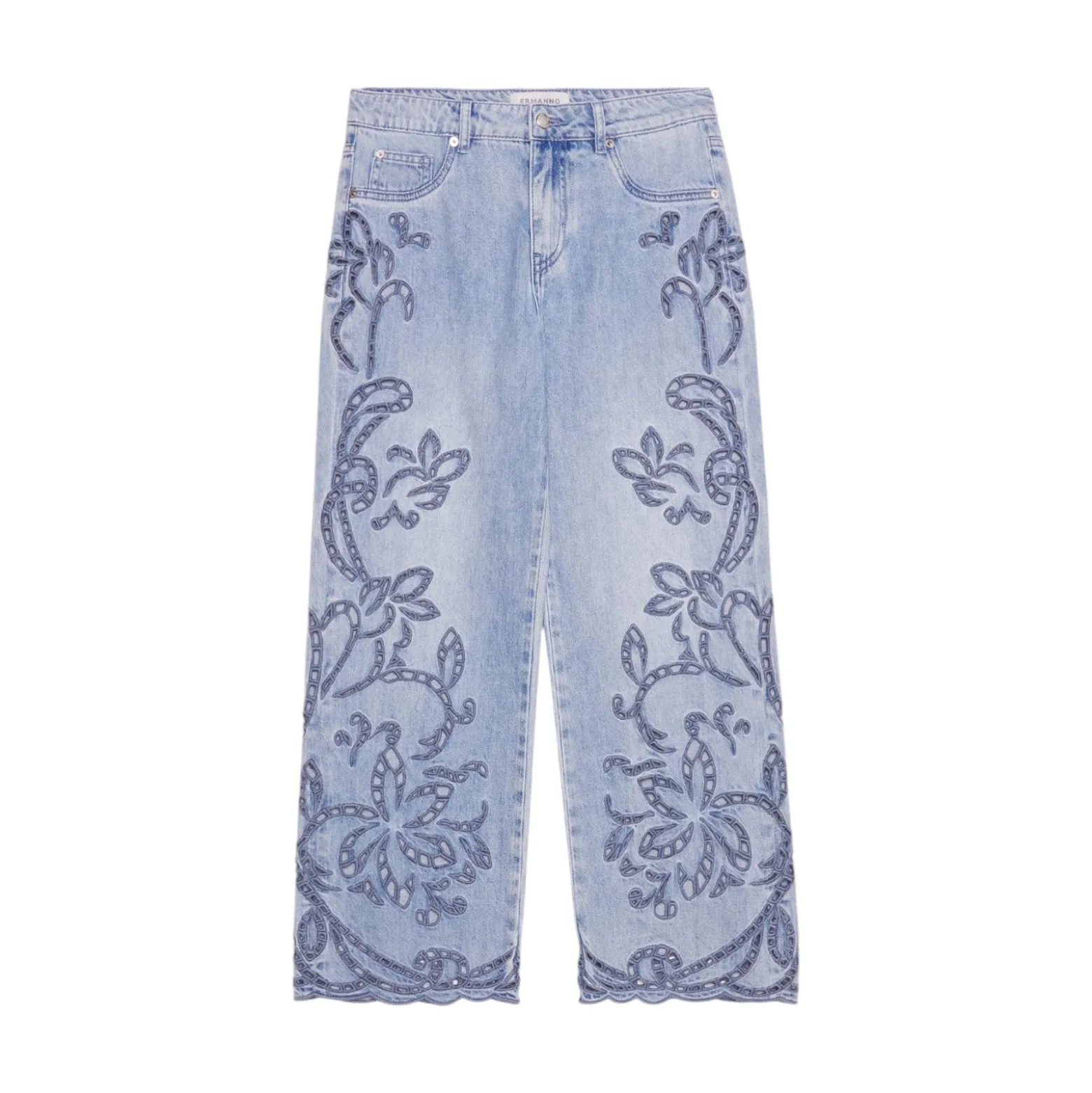 Jeans donna con ricamo sangallo