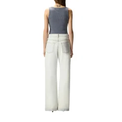 Jeans donna con vita risvoltabile a contrasto