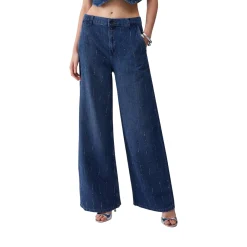 Jeans donna flare con strass