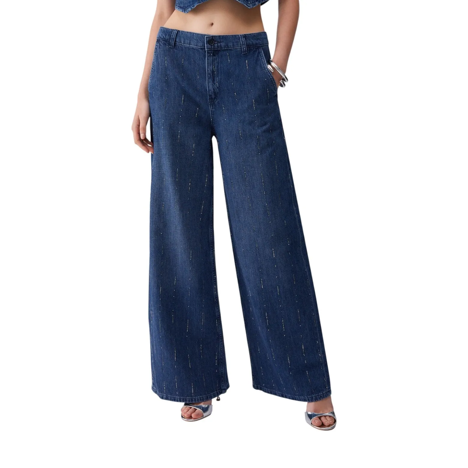 Jeans donna flare con strass