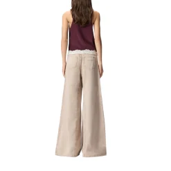 Jeans donna marroni con pizzo in vita