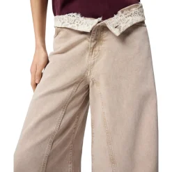 Jeans donna marroni con pizzo in vita