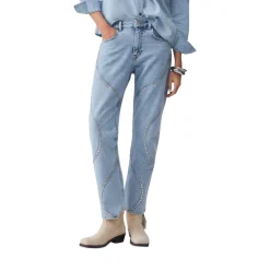Jeans donna straight con ricami gioiello