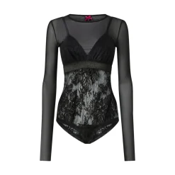 Maglia donna body in tulle e pizzo