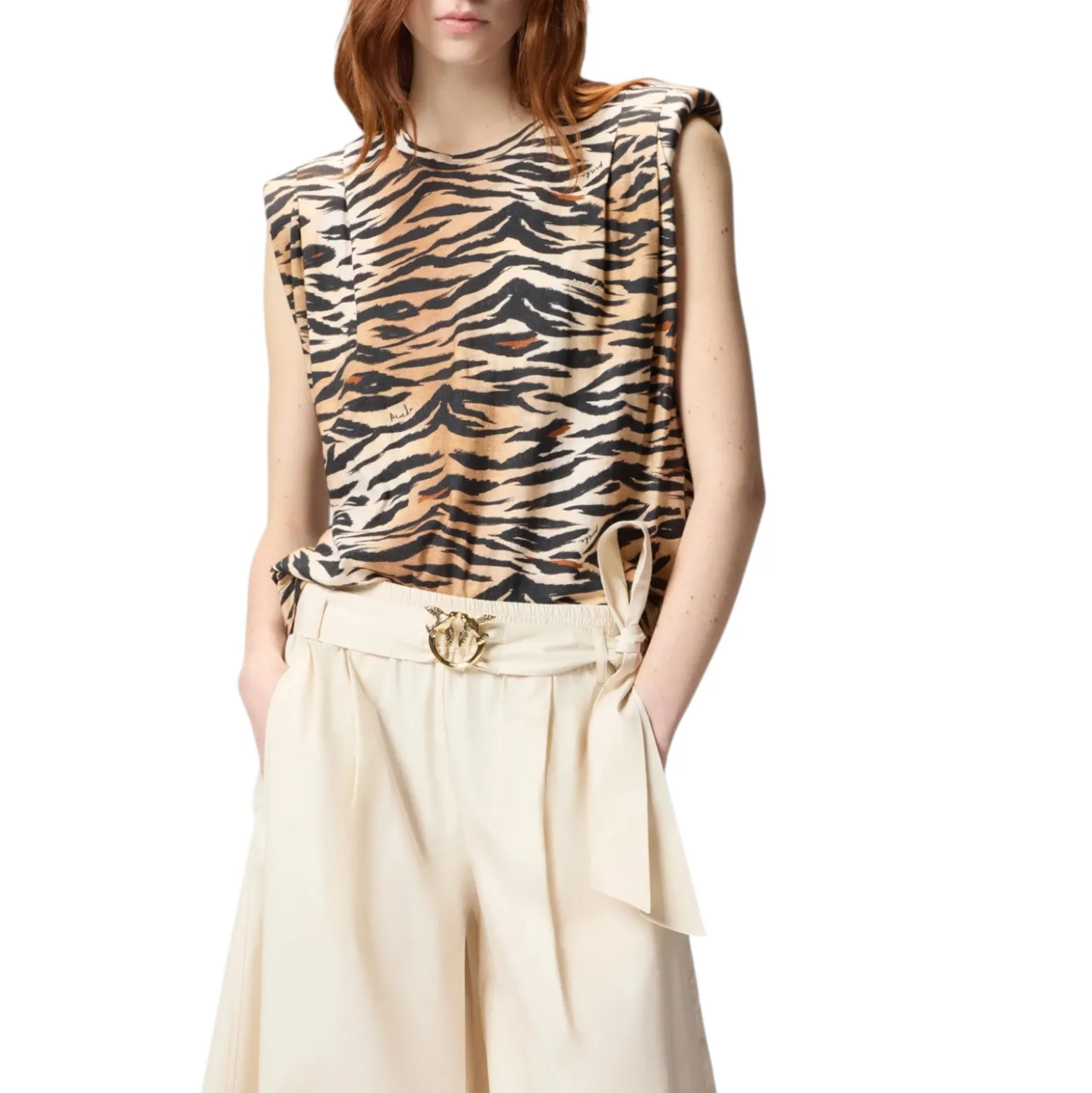 Maglia donna smanicata con stampa tigrata