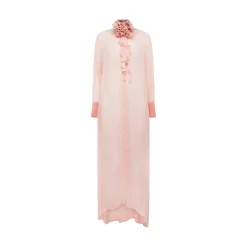 Maxi camicia donna in georgette con rosa