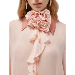 Maxi camicia donna in georgette con rosa