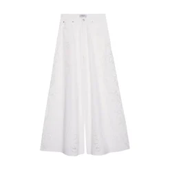 Pantalone donna ampio in bull con ricamo sangallo