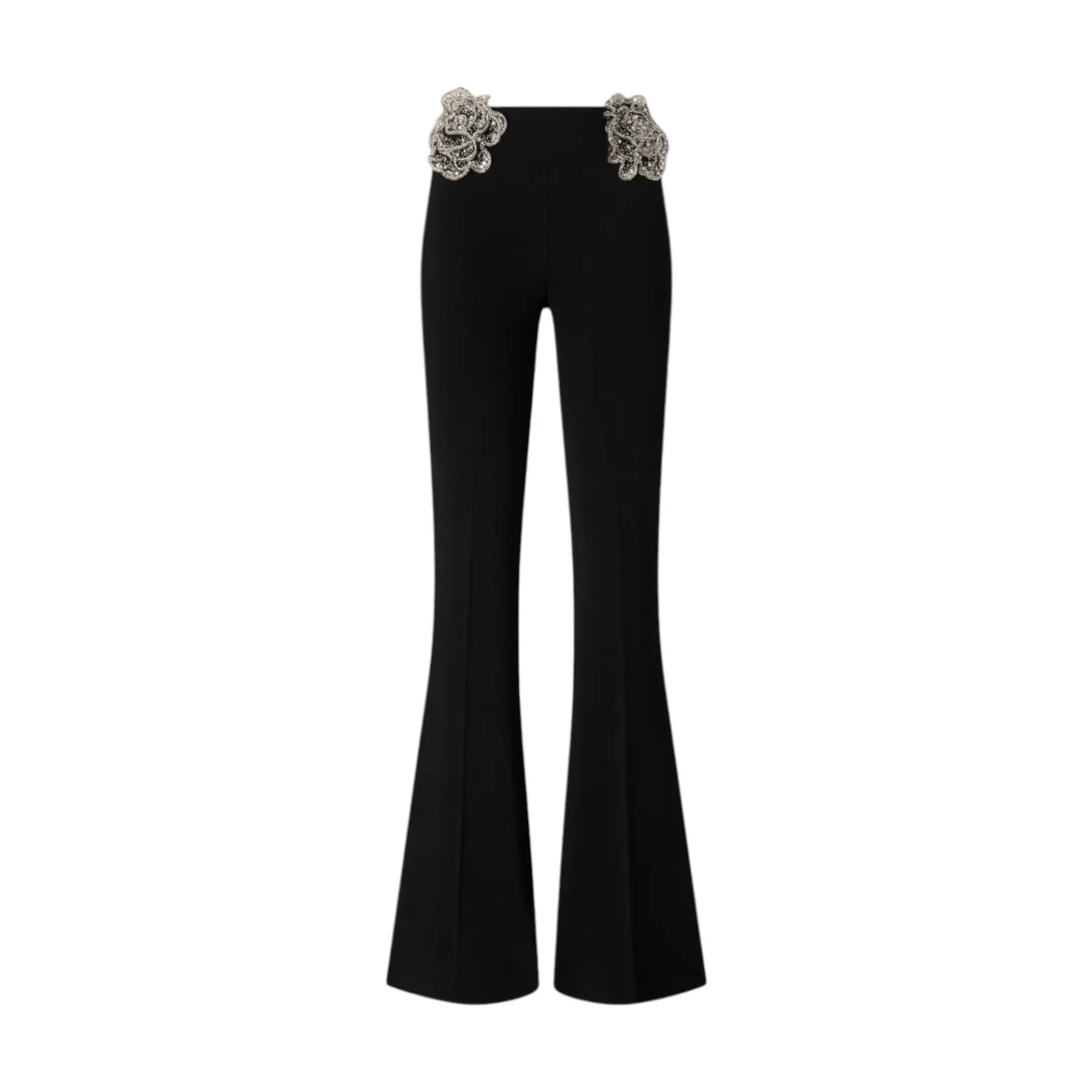 Pantaloni donna con rose gioiello ricamate