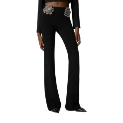Pantaloni donna con rose gioiello ricamate