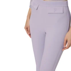 Pantaloni donna in doppio crêpe stretch con logo ricamato