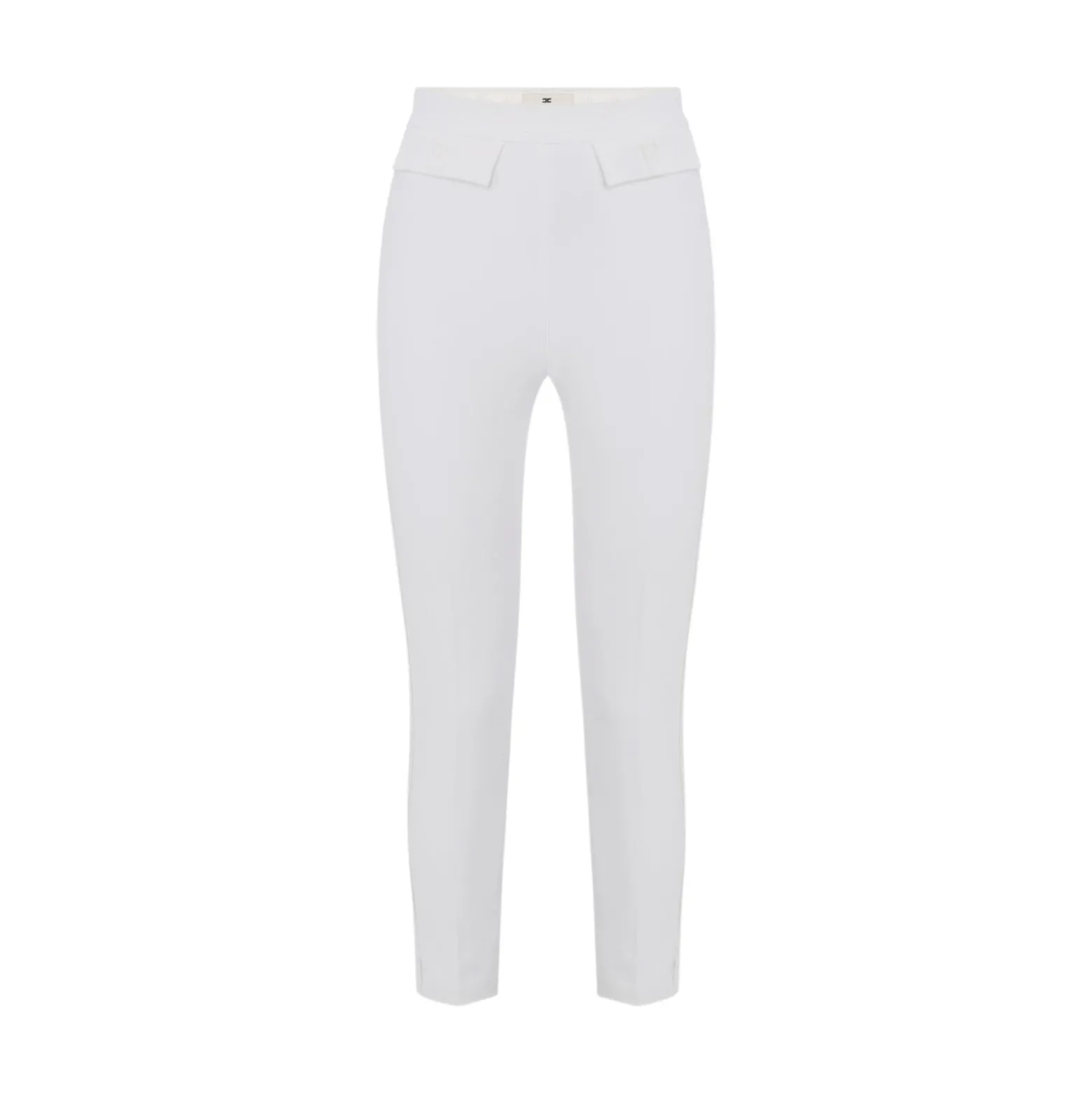 Pantaloni donna in doppio crêpe stretch con logo ricamato