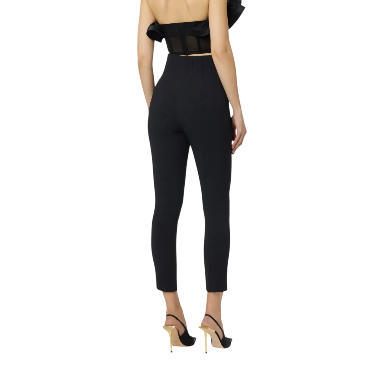 Pantaloni donna in doppio crêpe stretch con dettagli logo