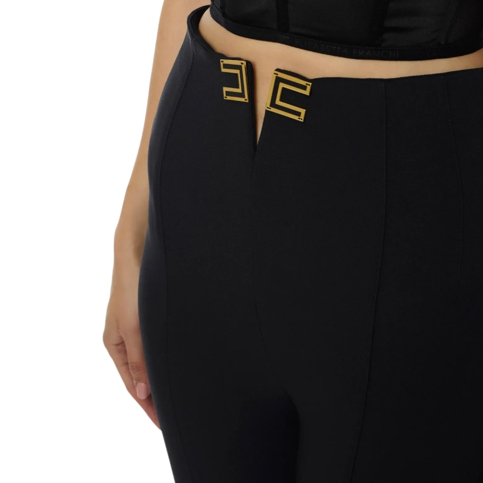 Pantaloni donna in doppio crêpe stretch con dettagli logo