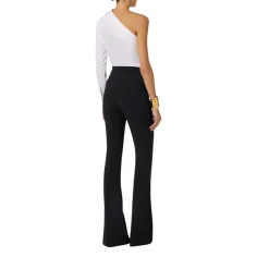 Pantaloni donna in doppio crêpe stretch con logo charm
