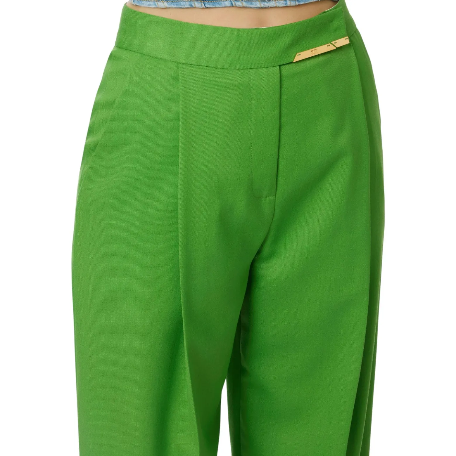 Pantaloni donna in fresco lana con placca gioiello
