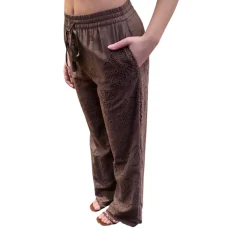 Pantaloni donna in mussola di cotone con ricamo sangallo