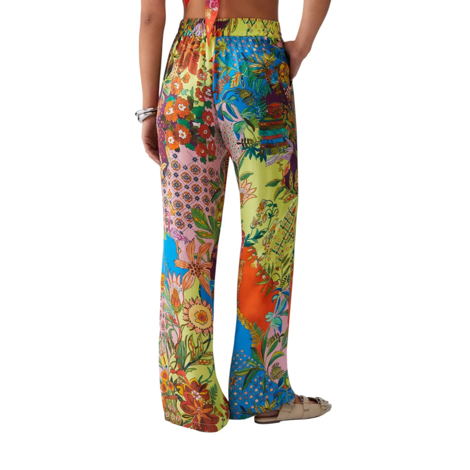Pantaloni donna in raso stampato