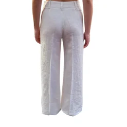Pantaloni donna sartoriali in lino con ricamo sangallo