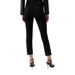 Pantaloni donna skinny con risvolto e strass
