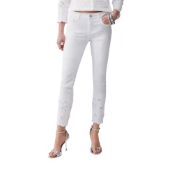 Pantaloni donna skinny con ricamo sangallo