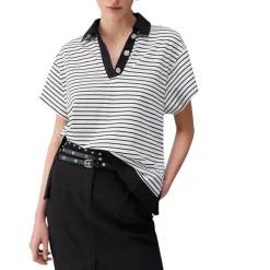 Polo donna a righe con bottoni gioiello