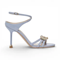 Sandali donna in vernice con logo gioiello