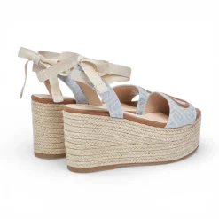 Sandali donna zeppa in denim jacquard