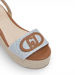 Sandali donna zeppa in denim jacquard