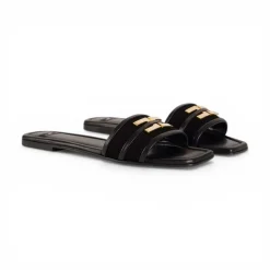 Sandalo donna flat in pelle con dettaglio logo