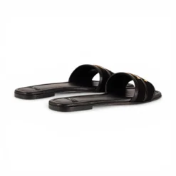 Sandalo donna flat in pelle con dettaglio logo