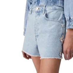 Short donna in denim con ricami gioiello