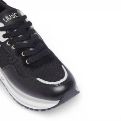 Sneakers donna platform in mesh con paillettes