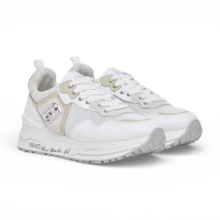 Sneakers donna platform in mesh con paillettes