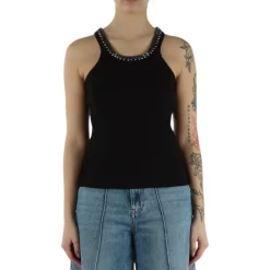 Top donna a costine con ricami gioiello