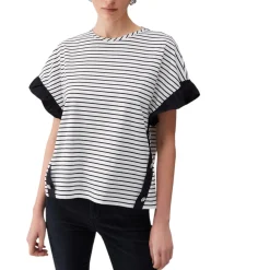 Top donna a righe con bottoni gioiello