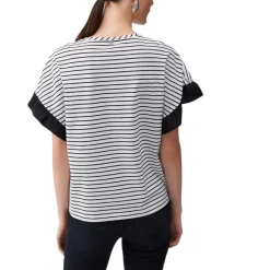 Top donna a righe con bottoni gioiello