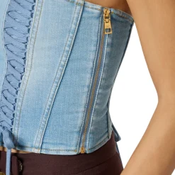 Top donna bustier in denim con lacci criss-cross