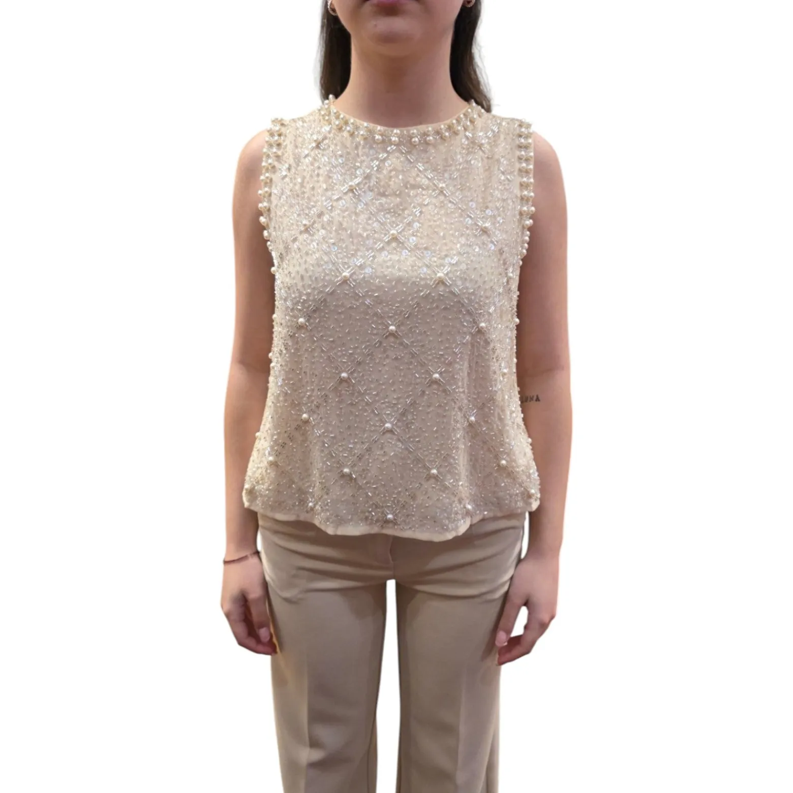 Top donna con strass e perline