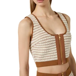 Top donna in ciniglia con punto waffle
